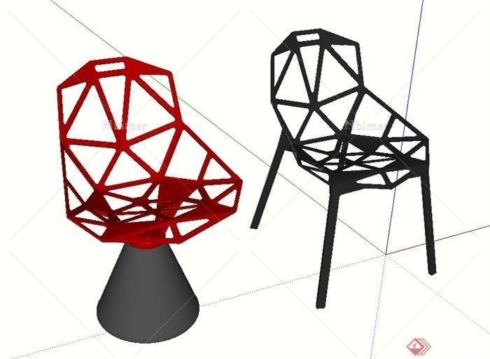 两个室内铁艺镂空椅子设计SU模型