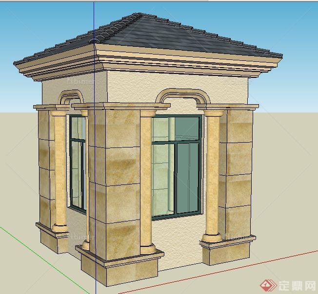 某现代风格保安亭岗亭su模型