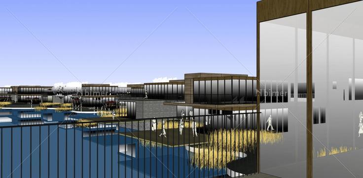 现代水上特色酒吧街建筑sketchup模型(207860)su