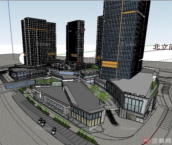 现代某购物中心综合建筑设计SU模型