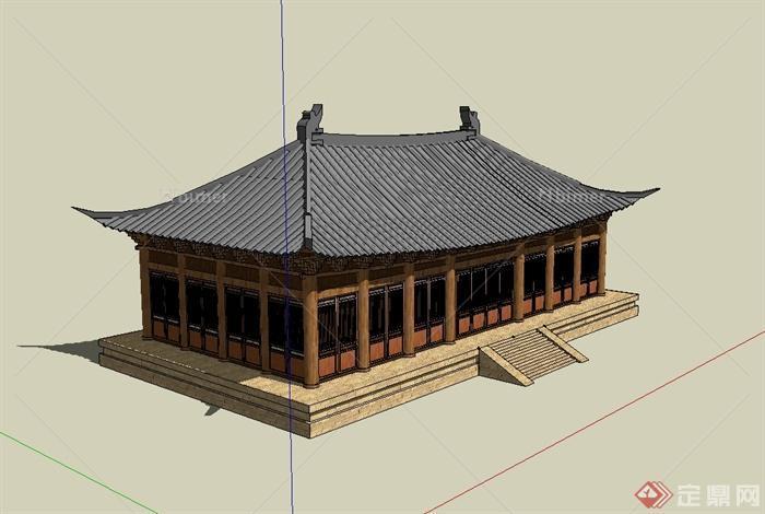 古典中式风格庑殿建筑楼设计su模型[原创]