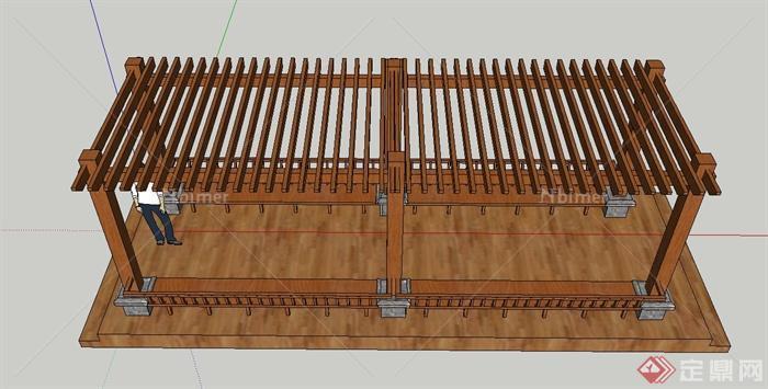 景观节点木质长方形廊架设计SU模型