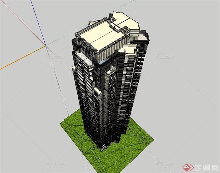 新古典风格超高层住宅楼设计su模型