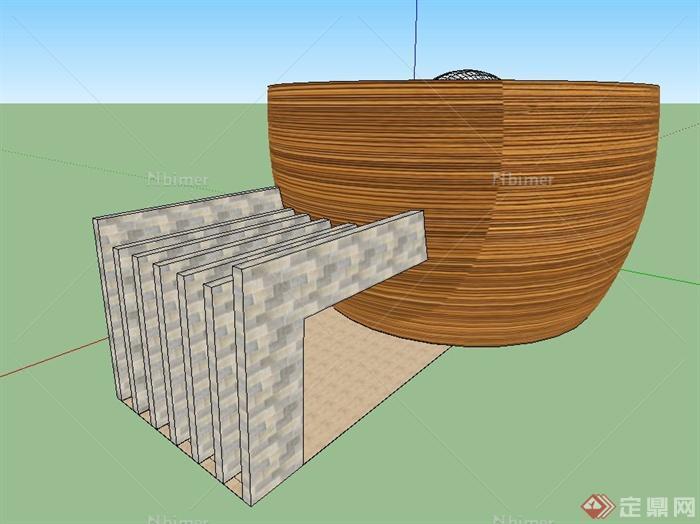 现代某公园圆形公共厕所建筑设计SU模型