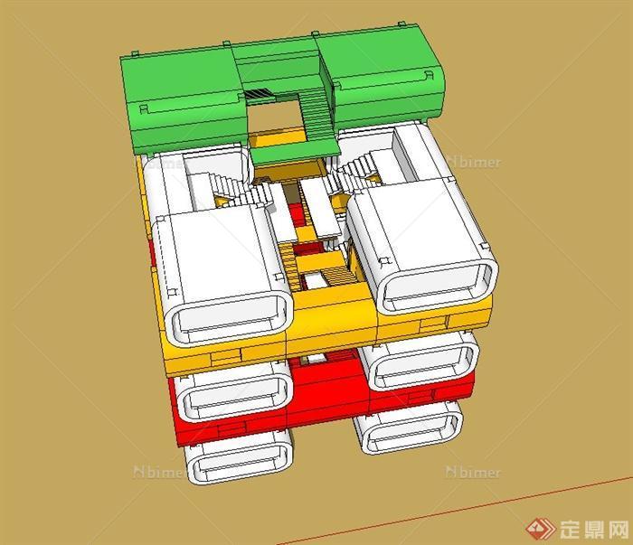 现代集装箱居住楼建筑设计su模型[原创]