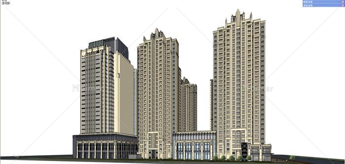 新古典综合体及高层住宅楼建筑设计su模型[原创]