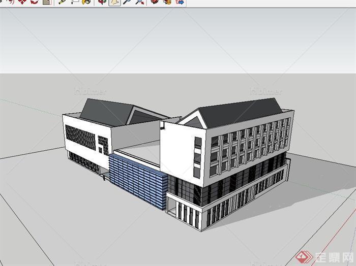 现代中式风格校园建筑教育楼设计SU模型[原创]