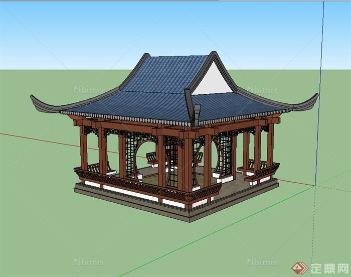 某古典中式风格庭院凉亭设计su模型[原创]