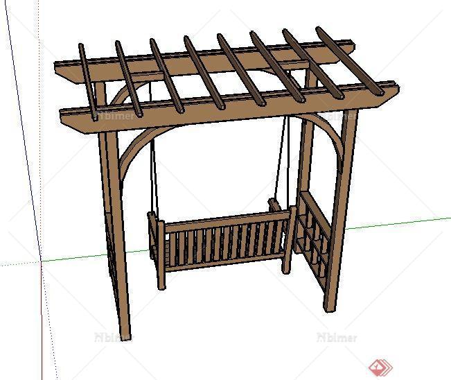 木廊架与秋千椅组合设计SU模型