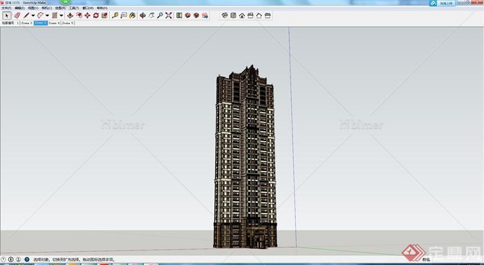某现代高层居住建筑楼设计SU模型素材