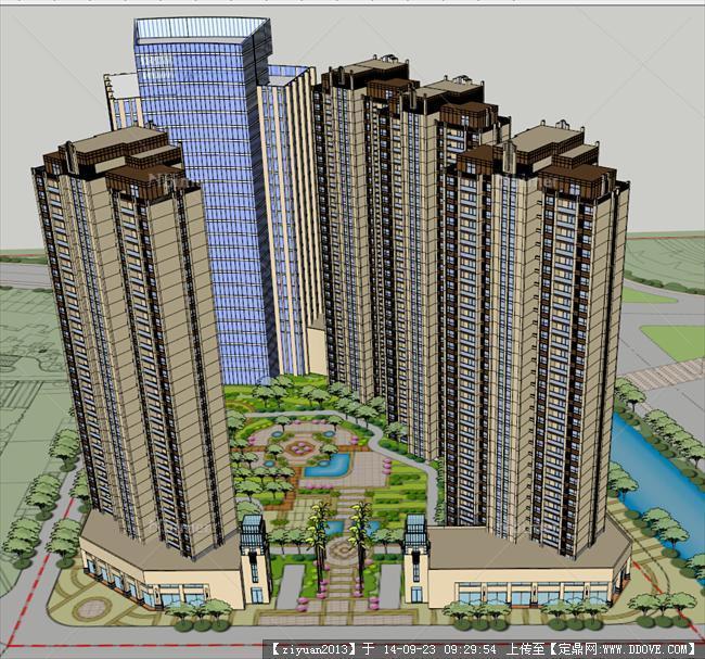 SU精品模型  某住宅区建筑设计完整精细模型