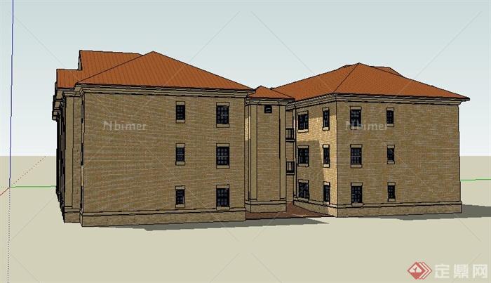 新古典三层公寓楼建筑设计su模型[原创]