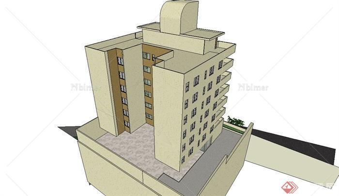 某现代小高层公寓建筑设计SU模型[原创]
