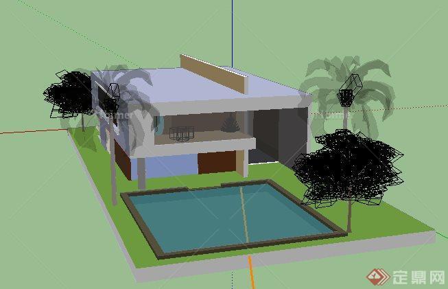 某现代二层别墅住宅建筑设计SU模型