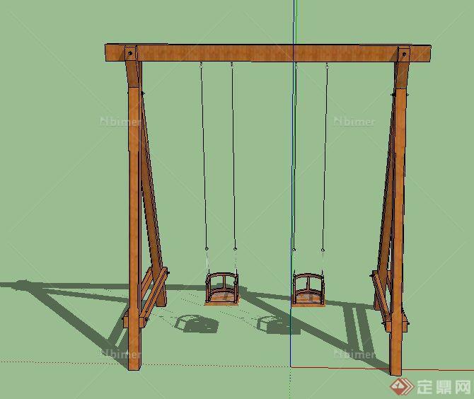 某现代木质游乐设施双座秋千设计SU模型
