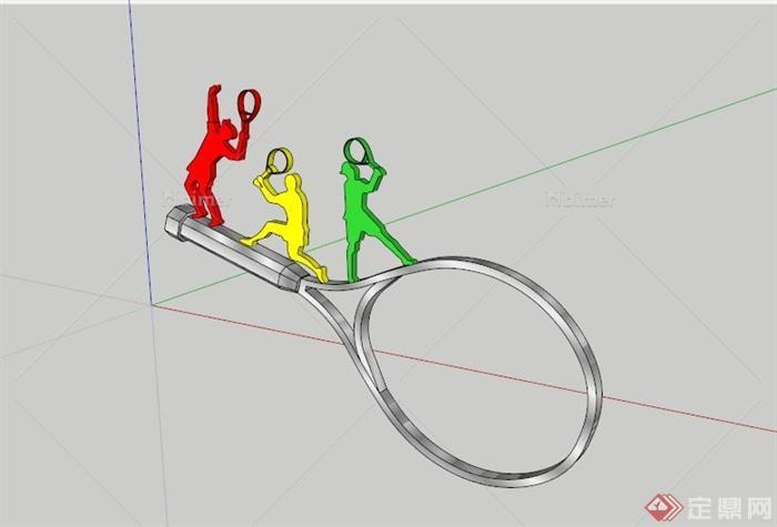 网球人形雕塑小品SU模型