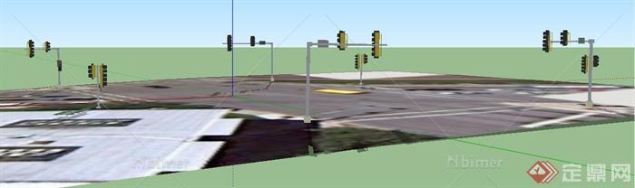 十字路口多个红绿灯SU模型