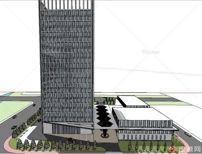 方形地块格子办公楼建筑设计SU模型