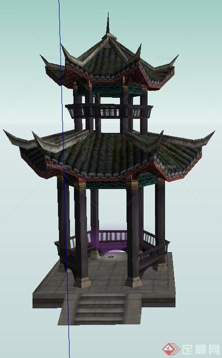 古典中式景观六角重檐亭设计SU模型