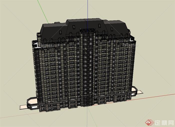 法式风格高层住宅楼详细设计su模型[原创]