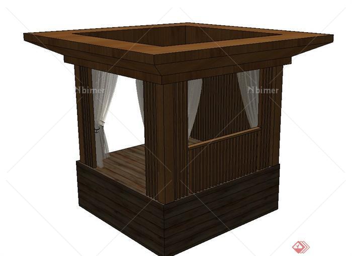 木质方形四角凉亭设计SU模型
