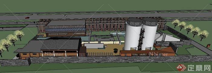 现代某氮肥厂建筑设计SU模型[原创]