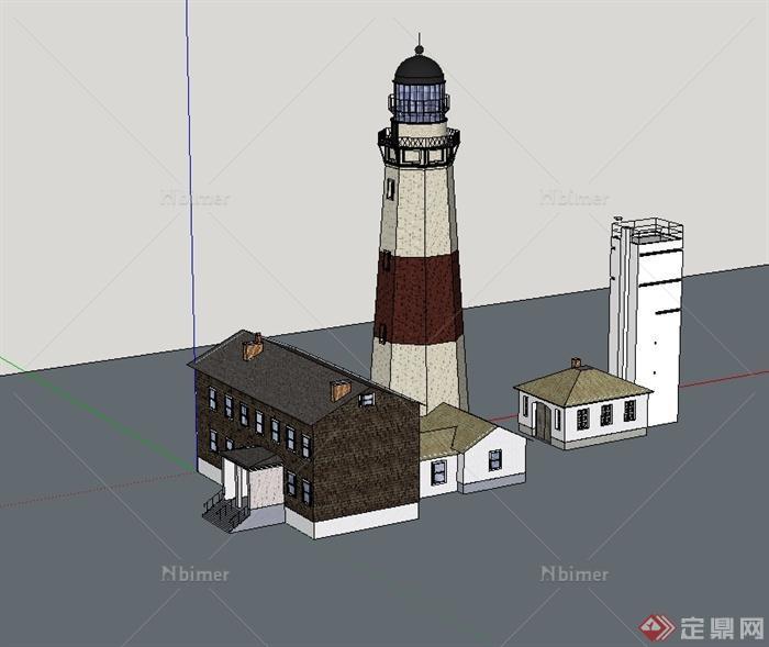 某欧式风格蒙托克灯塔建筑楼设计su模型[原创]