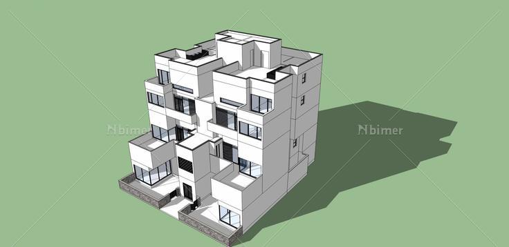 现代多层花园洋房(33582)su模型下载