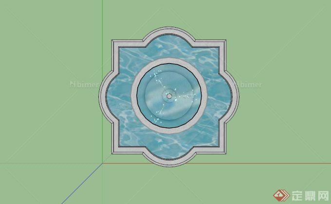 花型底座喷水池SU模型