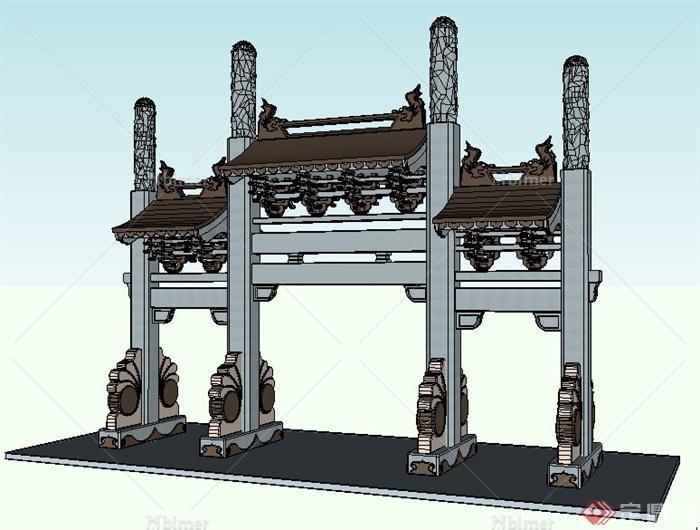 中式风格入口牌坊设计su模型