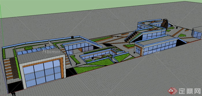 某现代风格商业建筑设计SU模型素材（含景观）2