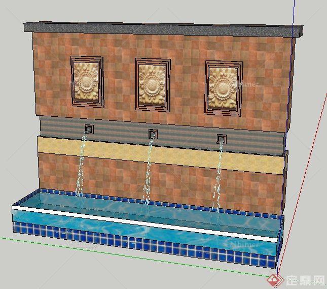 现代喷水水景墙su模型