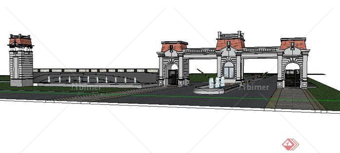 某别墅区入口门楼SketchUp(SU)3D模型