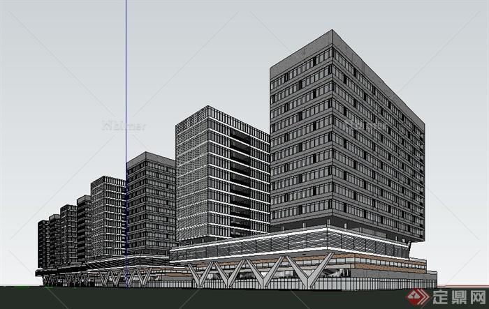 4栋N字形办公楼建筑设计su模型[原创]
