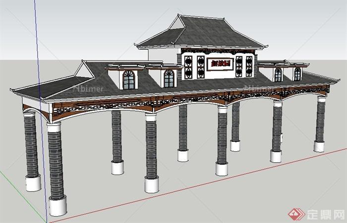 中式风格公园大门设计su模型