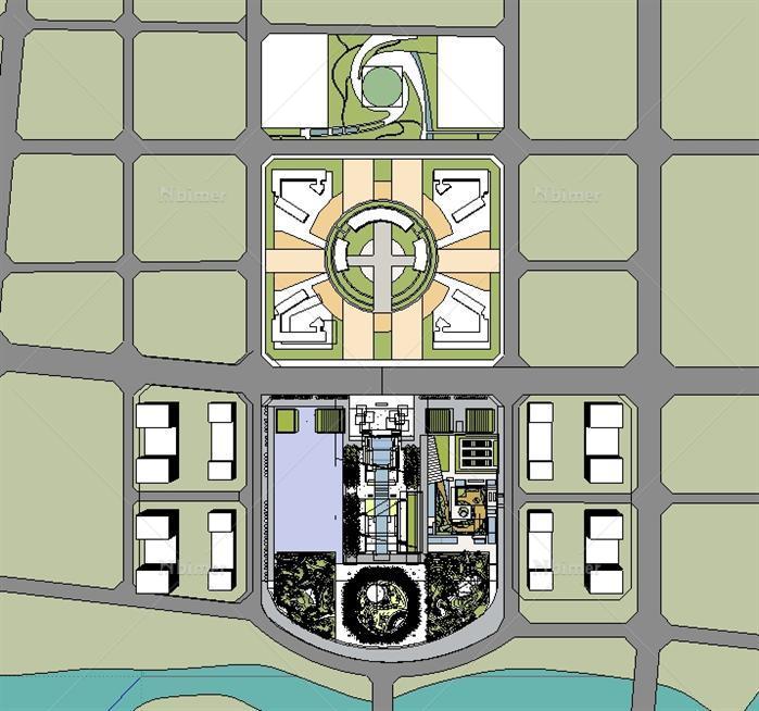 某现代风格文化广场景观规划设计SU模型素材[原创