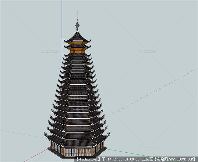 宝塔侗族特色的塔标志性建筑，精品sketchup模型