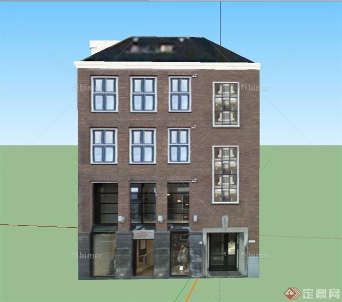 某欧式四层商住房建筑设计SU模型