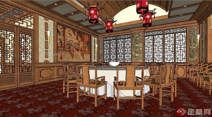 古典中式宴会餐厅设计su模型[原创]