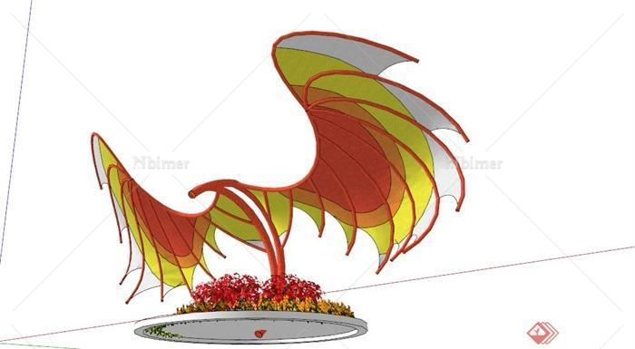 某橙色翅膀造型雕塑SU模型