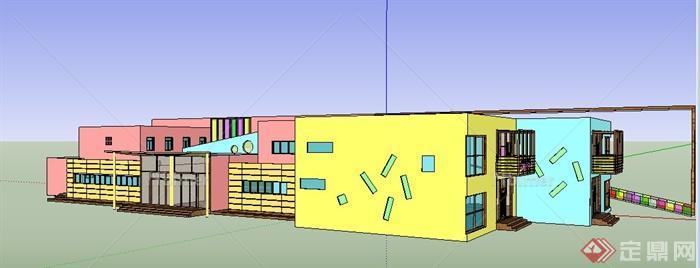 现代简约2层幼儿园教学楼建筑su模型[原创]