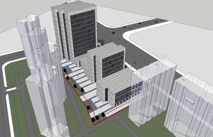 现代高层办公楼(44444)su模型下载