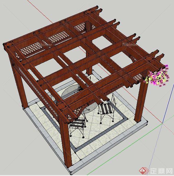 方形花架、桌椅组合su模型