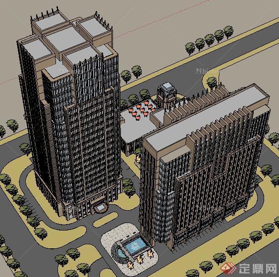某三栋新古典办公楼建筑设计SU模型