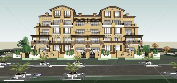 托斯卡纳风格联排别墅方案设计sketchup模型