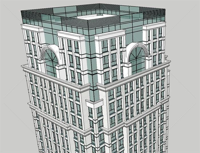 新古典风格商业住宅公寓楼SU精致设计模型[原创]