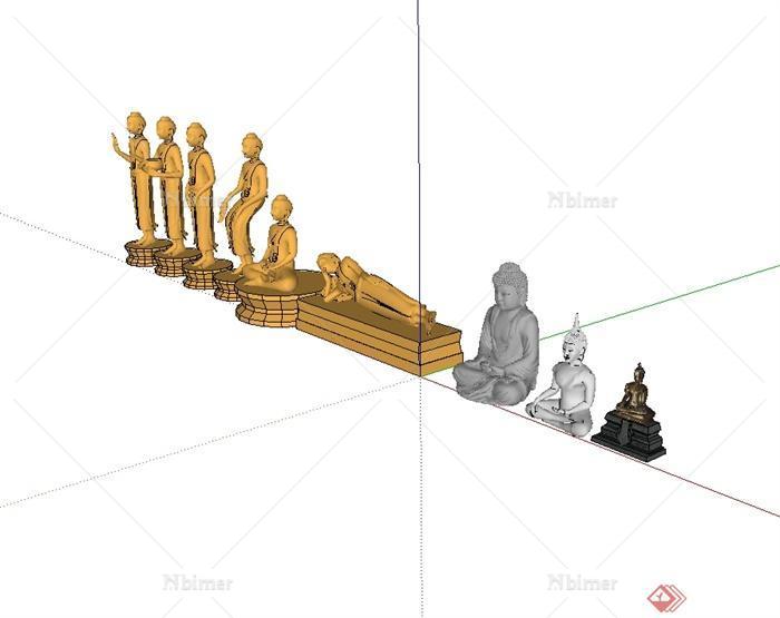 九种不同的佛像雕塑合集设计su模型[原创]