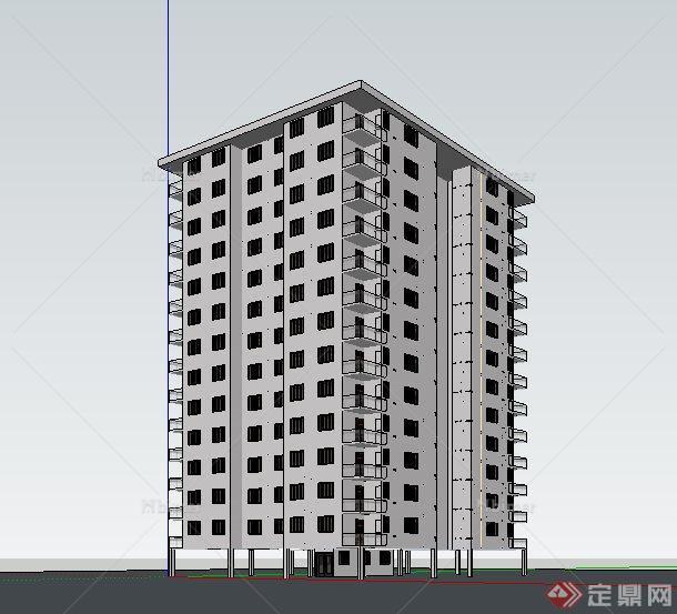 高层简约公寓楼建筑su模型[原创]