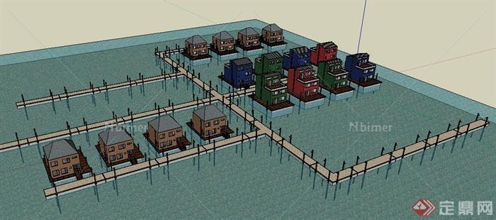 水上居住小镇建筑设计su模型