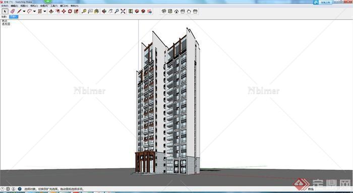 某现代风格高层住宅建筑设计方案SU模型8